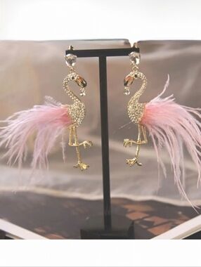 🌺Flamingo Rhinestone Feather Earings Flamingo Accessories